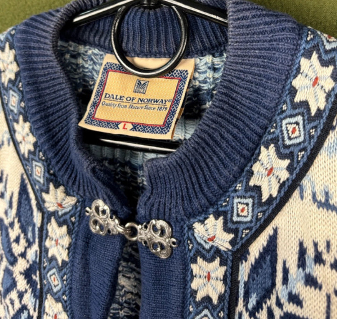 Strick Jacke von Dale of Norway (L Herren) Baumwolle weiß-dunkelblau
