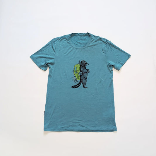 Merino T-Shirt von Icebreaker (S Herren) türkis blau Print Waschbär
