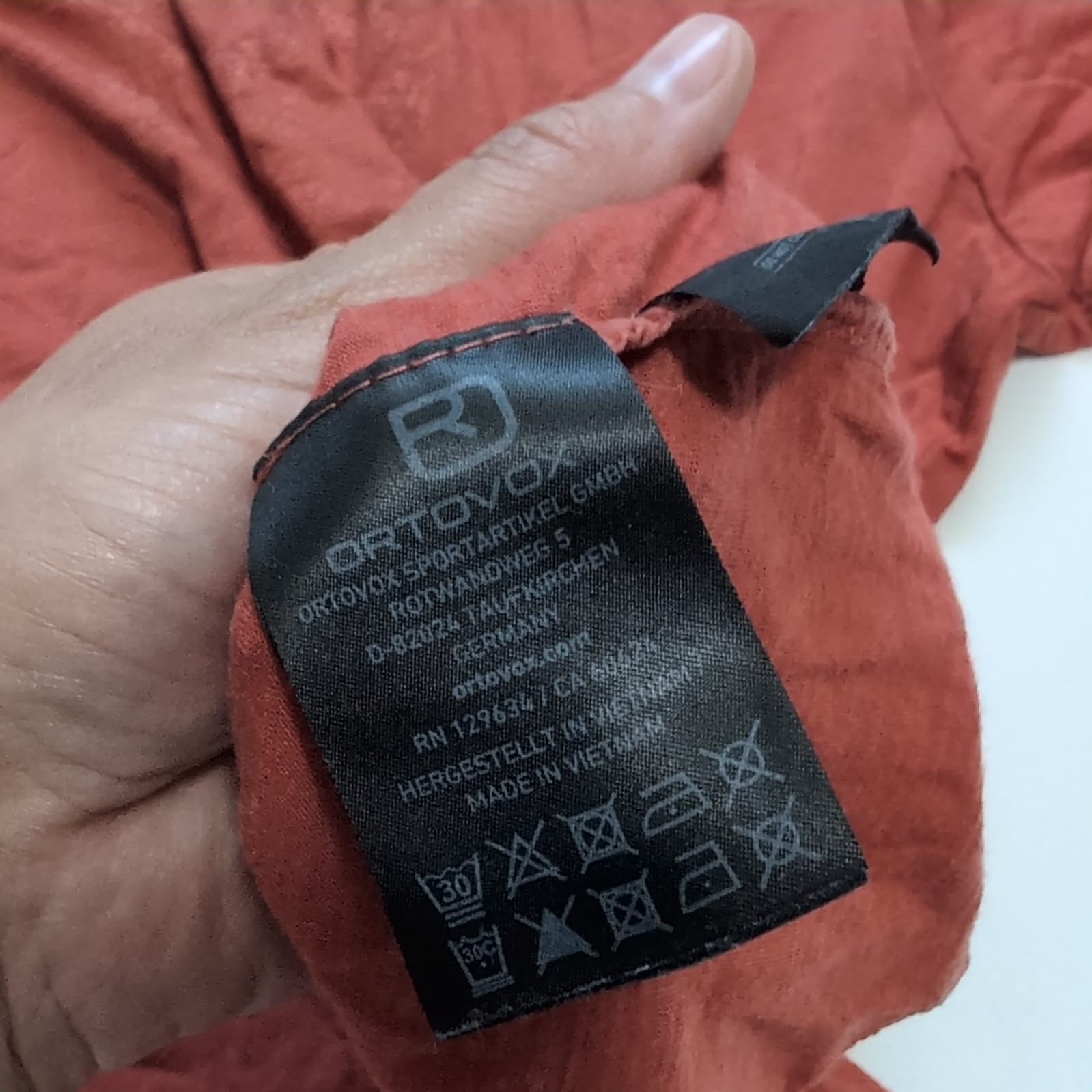 T-Shirt Ortovox Merino (Damen M) Terrakota Orange mit Print - wanderlich.com