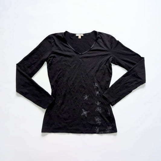 Merino Longsleeve Icebreaker (S Damen) schwarz mit Blumen
