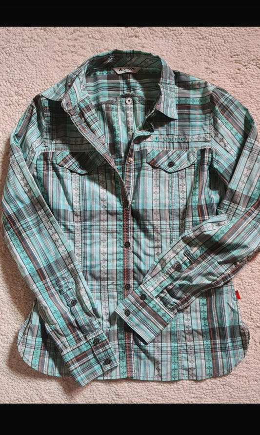 Wander Hemd von Vaude (S Damen) türkis-blau kariert