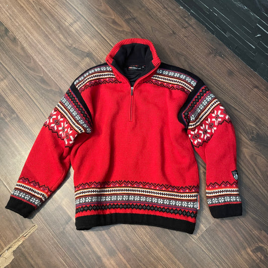 2-lagiger Woll-Pullover (S Unisex) mit Windstopper Membrane rot-schwarz