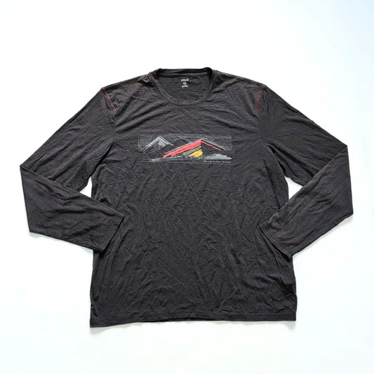 Longsleeve von Icebreaker Merino (XXL Herren) dunkelgrau Brustprint Berge