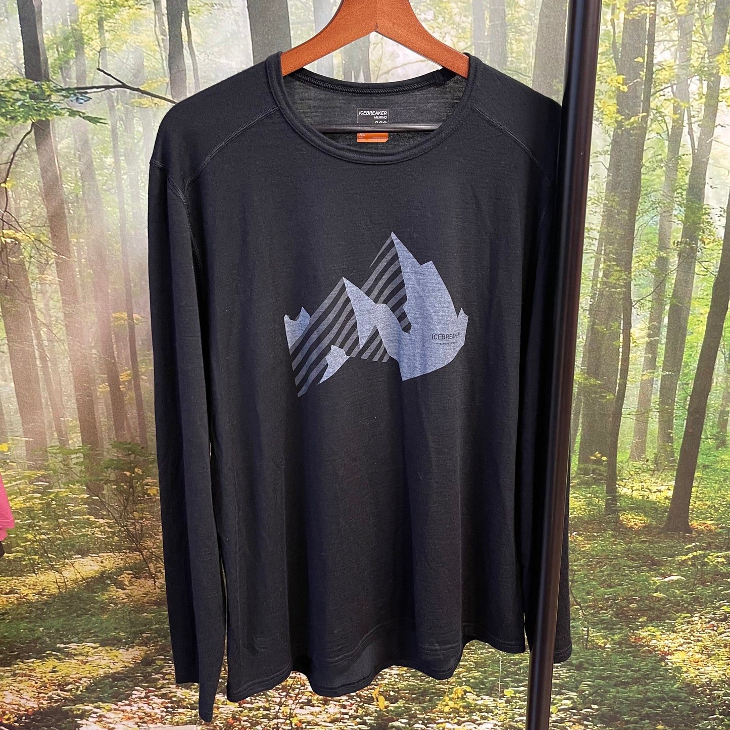 Longsleeve von Icebreaker Merino (XL Herren) schwarz mit Print Berge