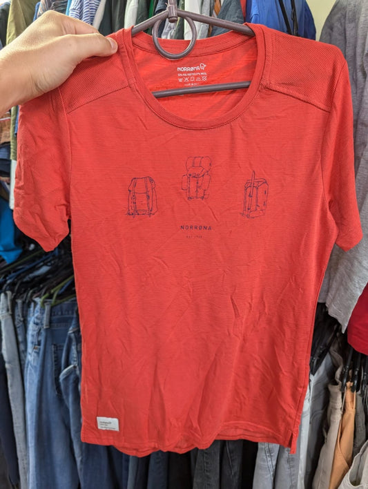 Merino T-Shirt von Norrona (S Herren) Wolle korallen rot
