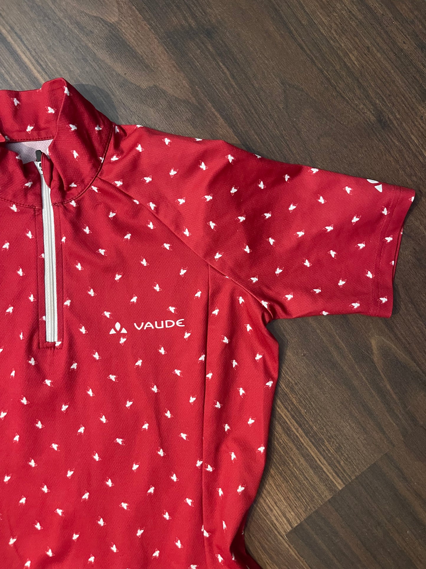 Radtrikot neck zip (Damen S) von Vaude rot mit Print - wanderlich.com