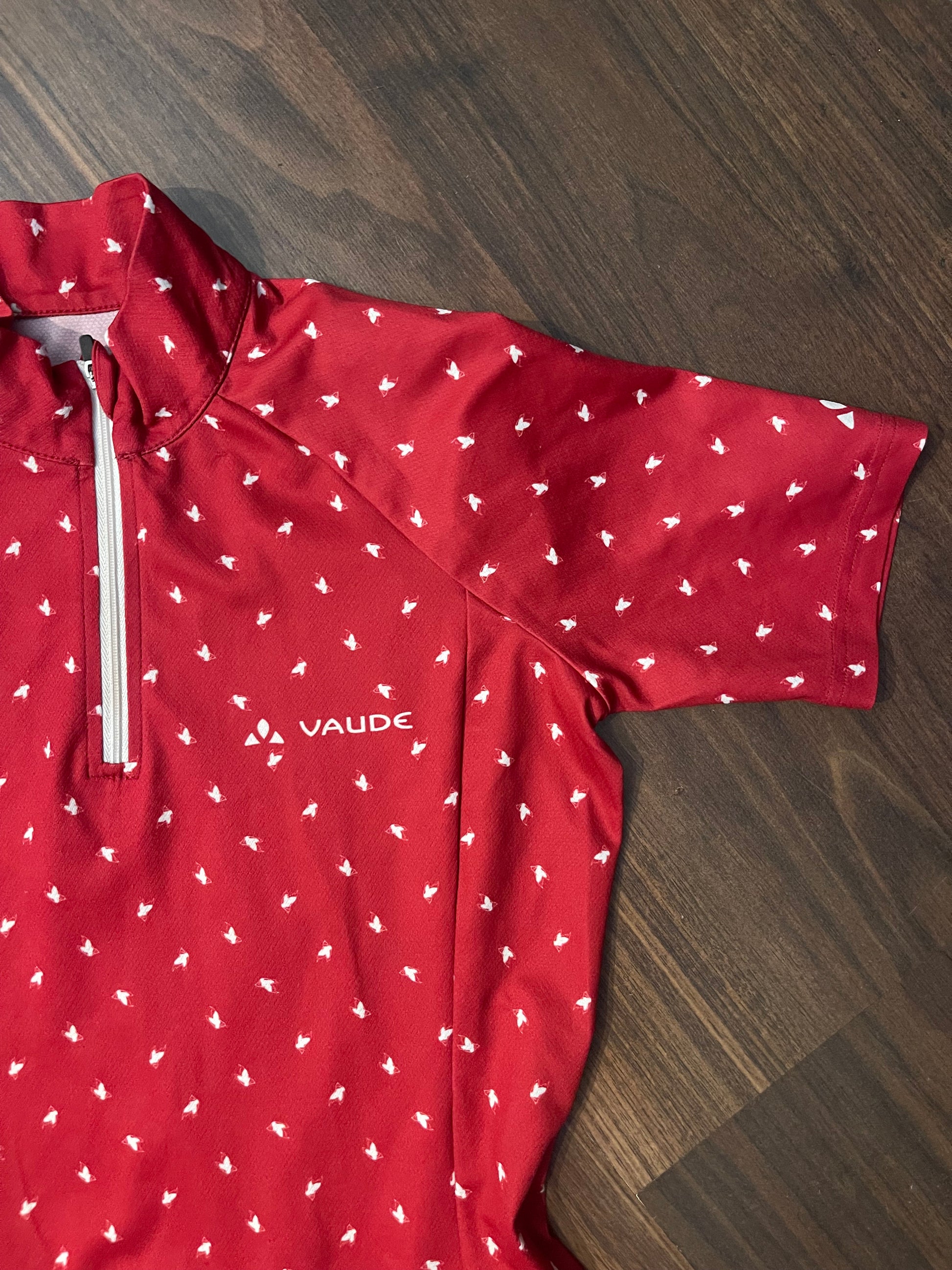 Radtrikot neck zip (Damen S) von Vaude rot mit Print - wanderlich.com
