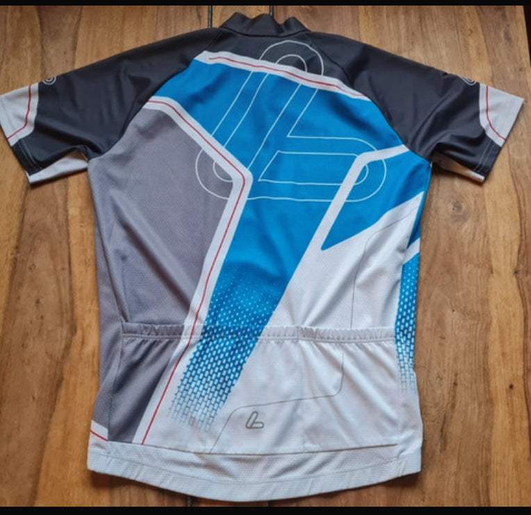 1/3 Zipper Radtrikot (M Herren) von Löffler weiß grau blau mit Print