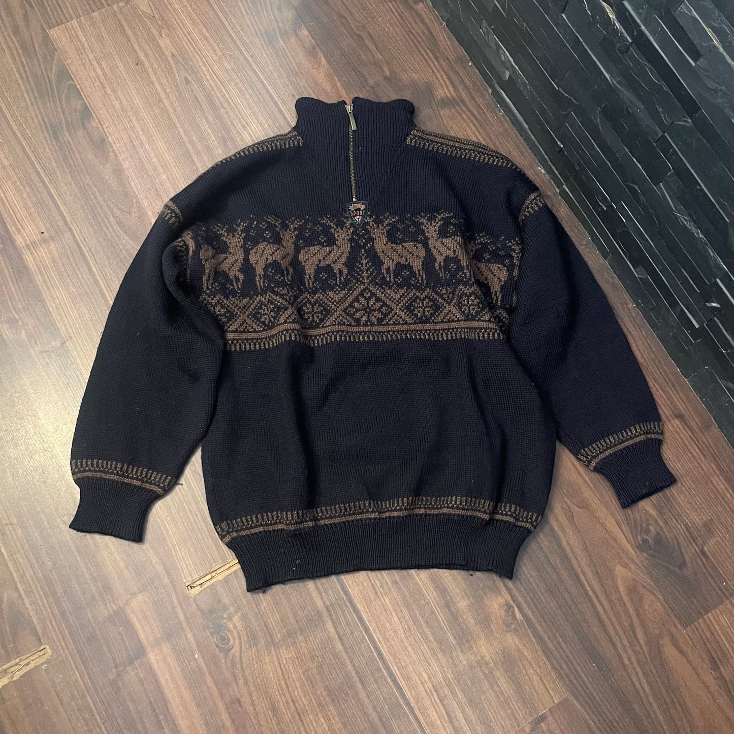 Strick Pullover Dale of Norway (L Herren) Zipper schwarz mit Muster
