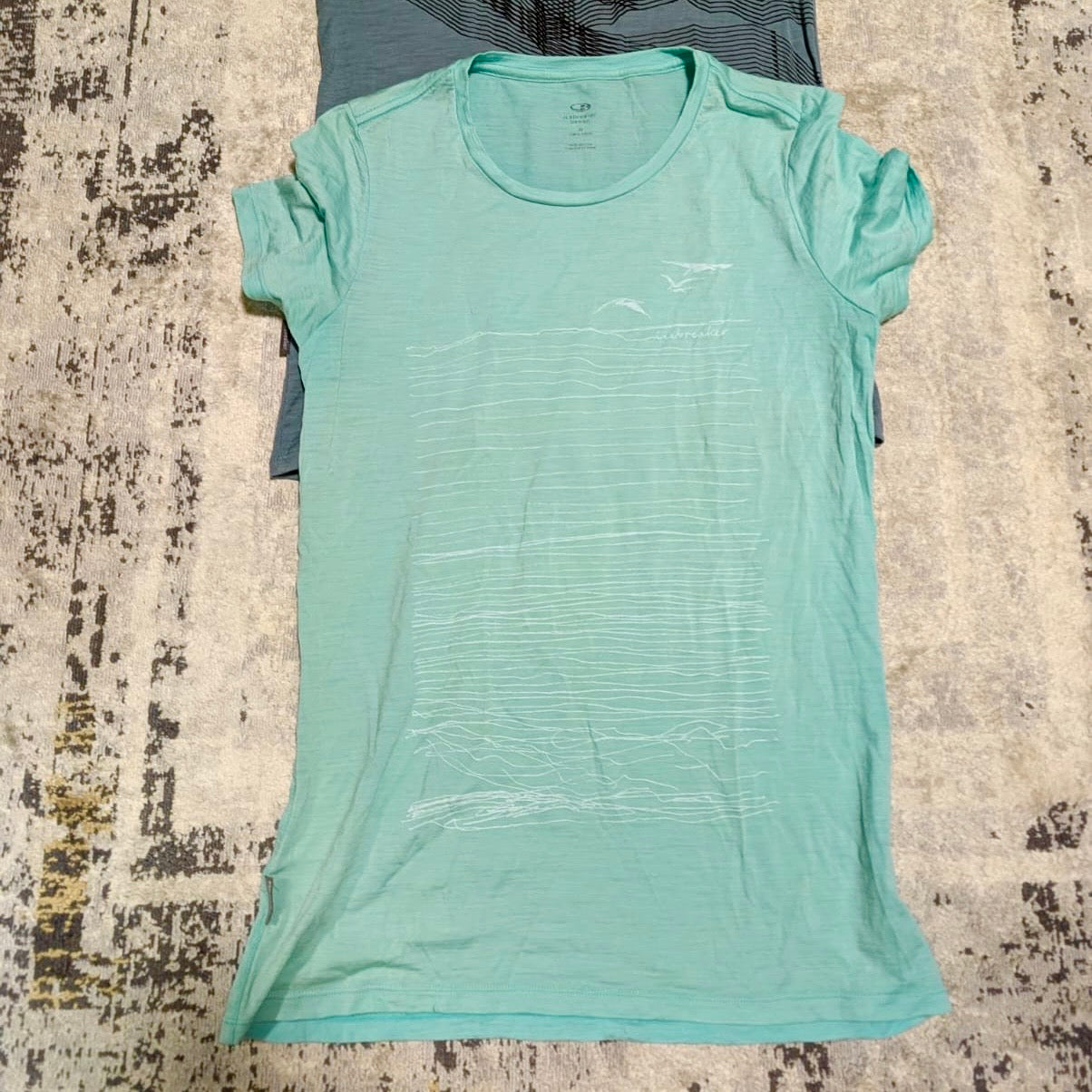 Merino T-Shirt von Icebreaker (Damen M) türkis mit Print