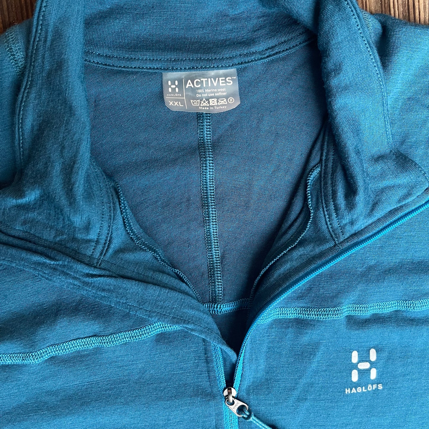 Thermo Shirt XXL Herren von Haglöfs 100% Merinowolle 3/4 Zipper blau