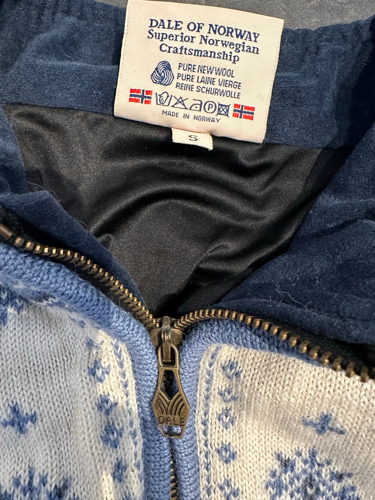 100% Wolle Dale of Norway Strickpullover (S Damen) weiß blau