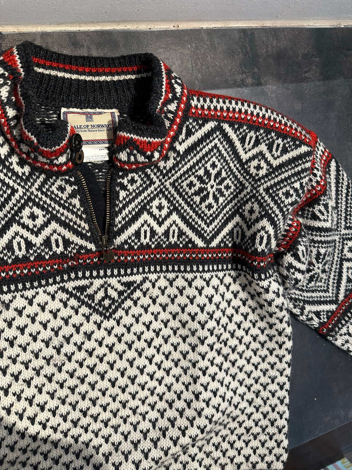 Strick Pullover Dale of Norway (XS Herren) Wolle schwarz weiß rot