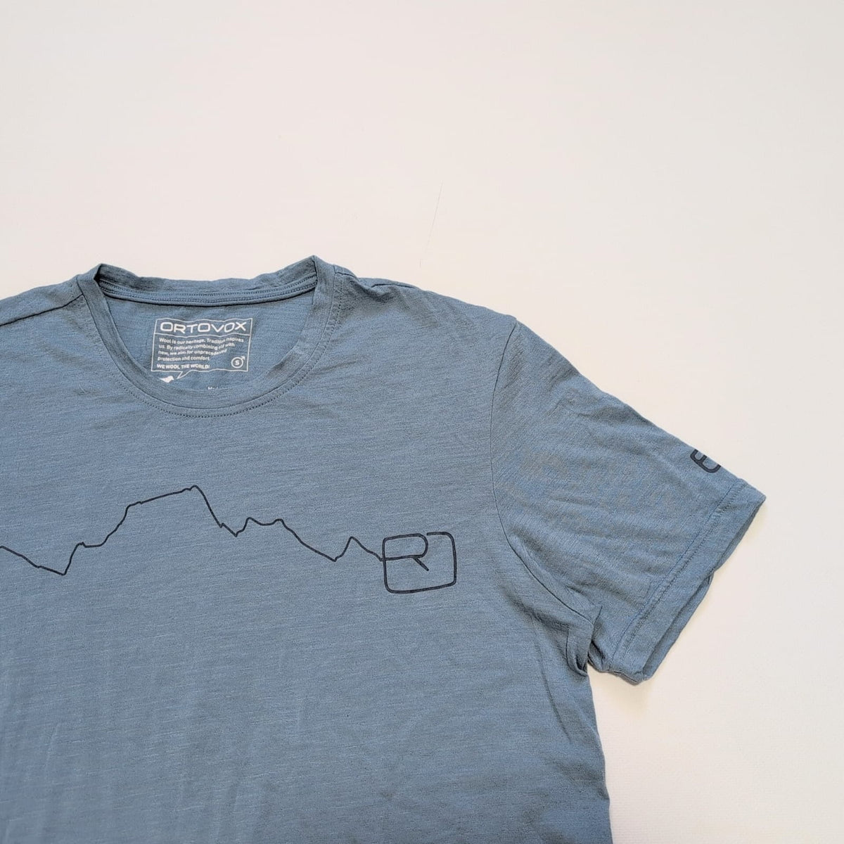 Merino T-Shirt von Ortovox (S Herren) stahlblau mit Print