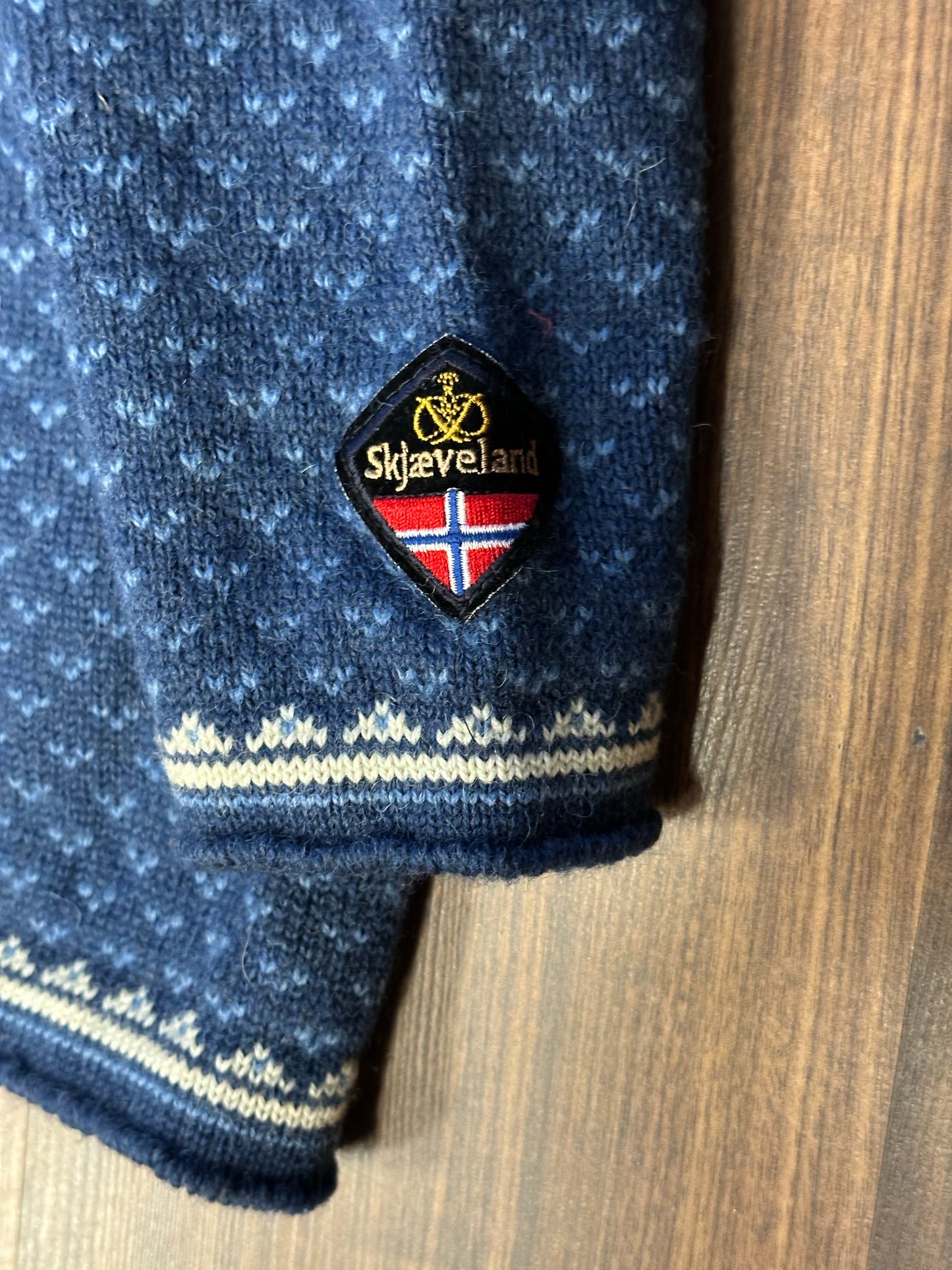 100% Wolle Norweger Strickjacke (XL Herren) blau