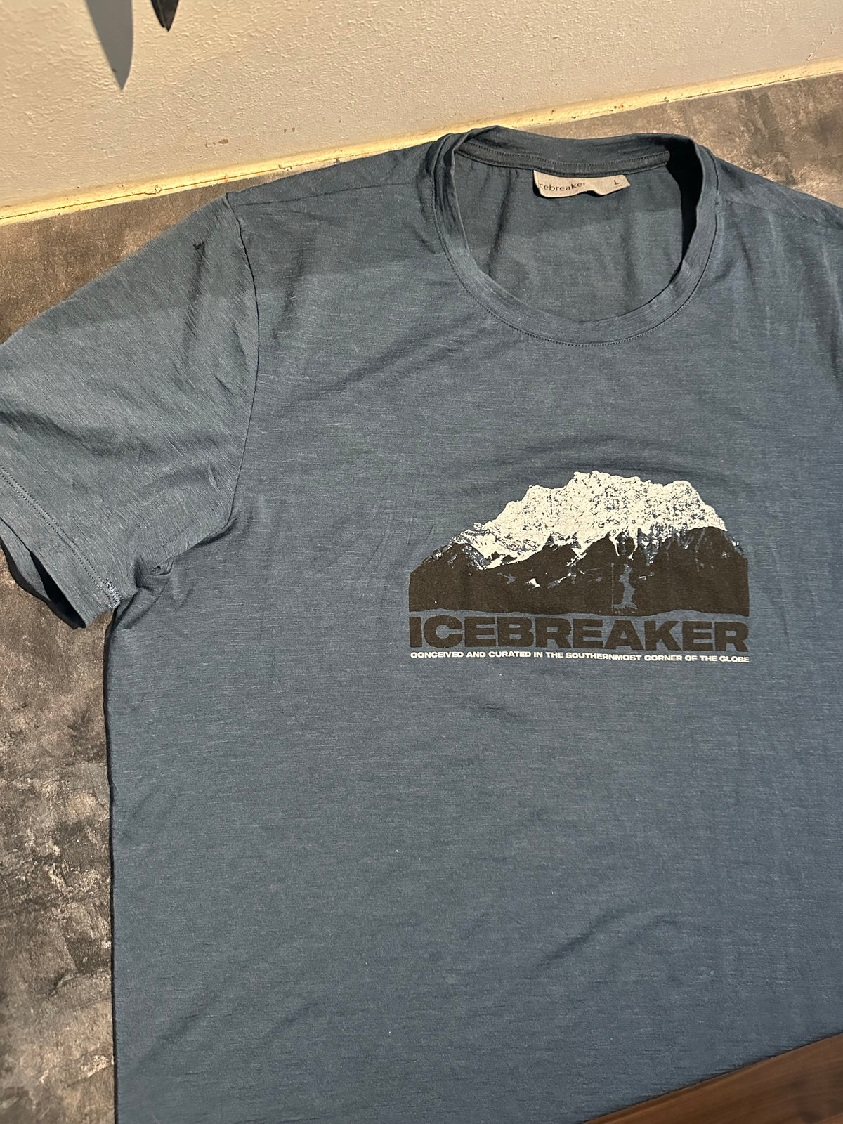 Merino T-Shirt Icebreaker (L Herren) stahlblau Print