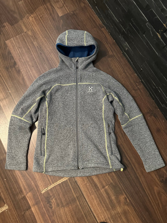 Fleece Jacke Haglöfs (Damen M) Strickoptik Kapuze grau - wanderlich.com