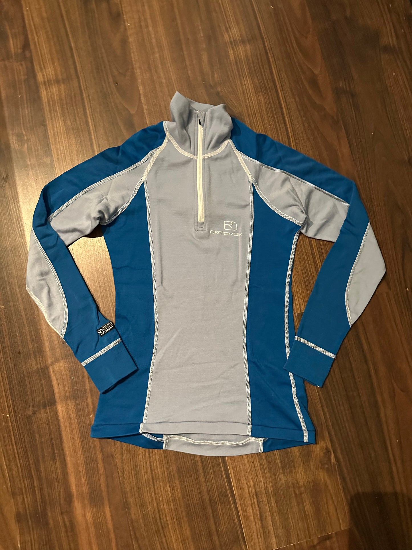 Merino Longsleeve von Ortovox (S Damen) 1/3 Zipper Thermo Funktionsshirt blau grau