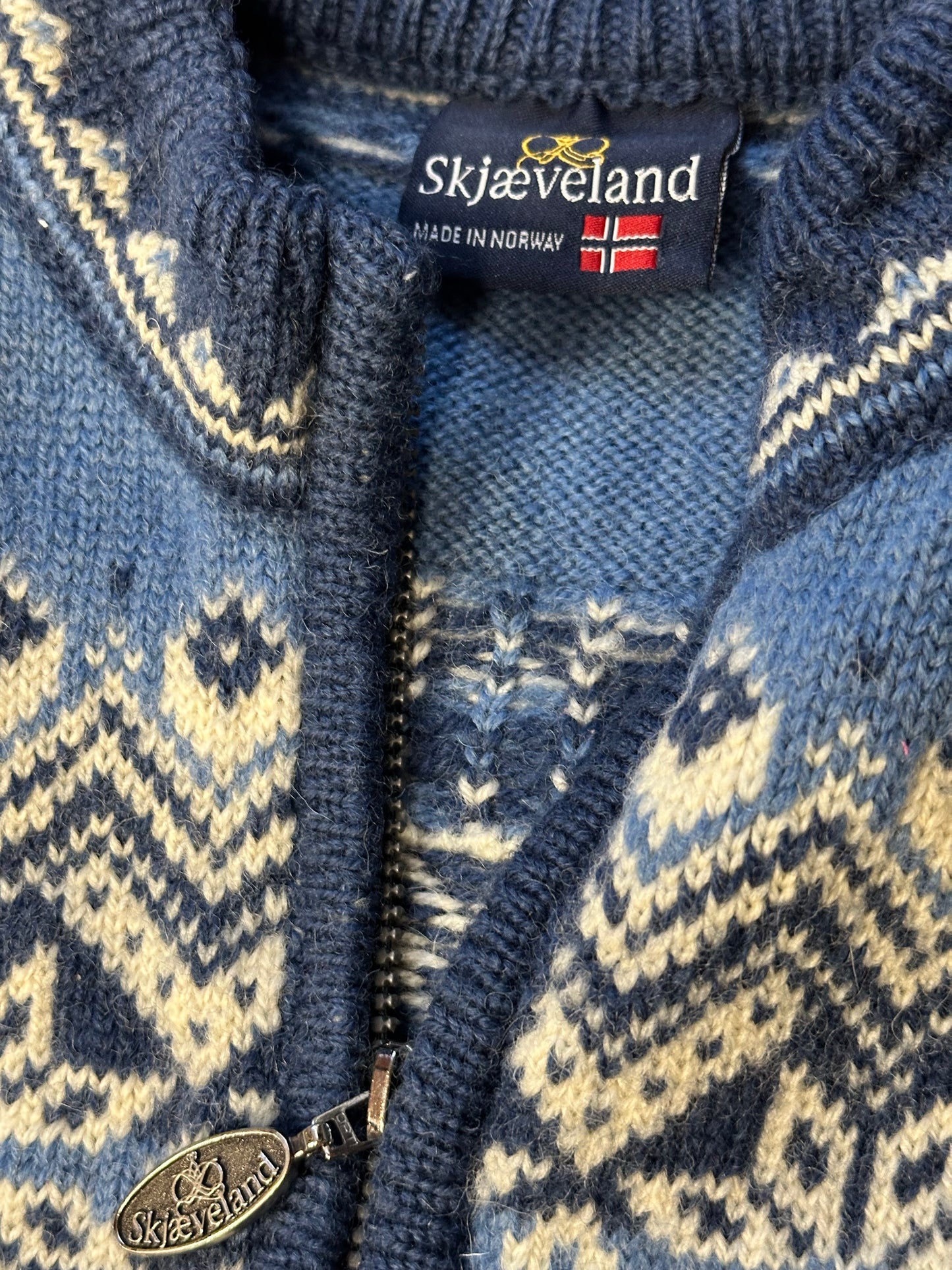 100% Wolle Norweger Strickjacke (XL Herren) blau
