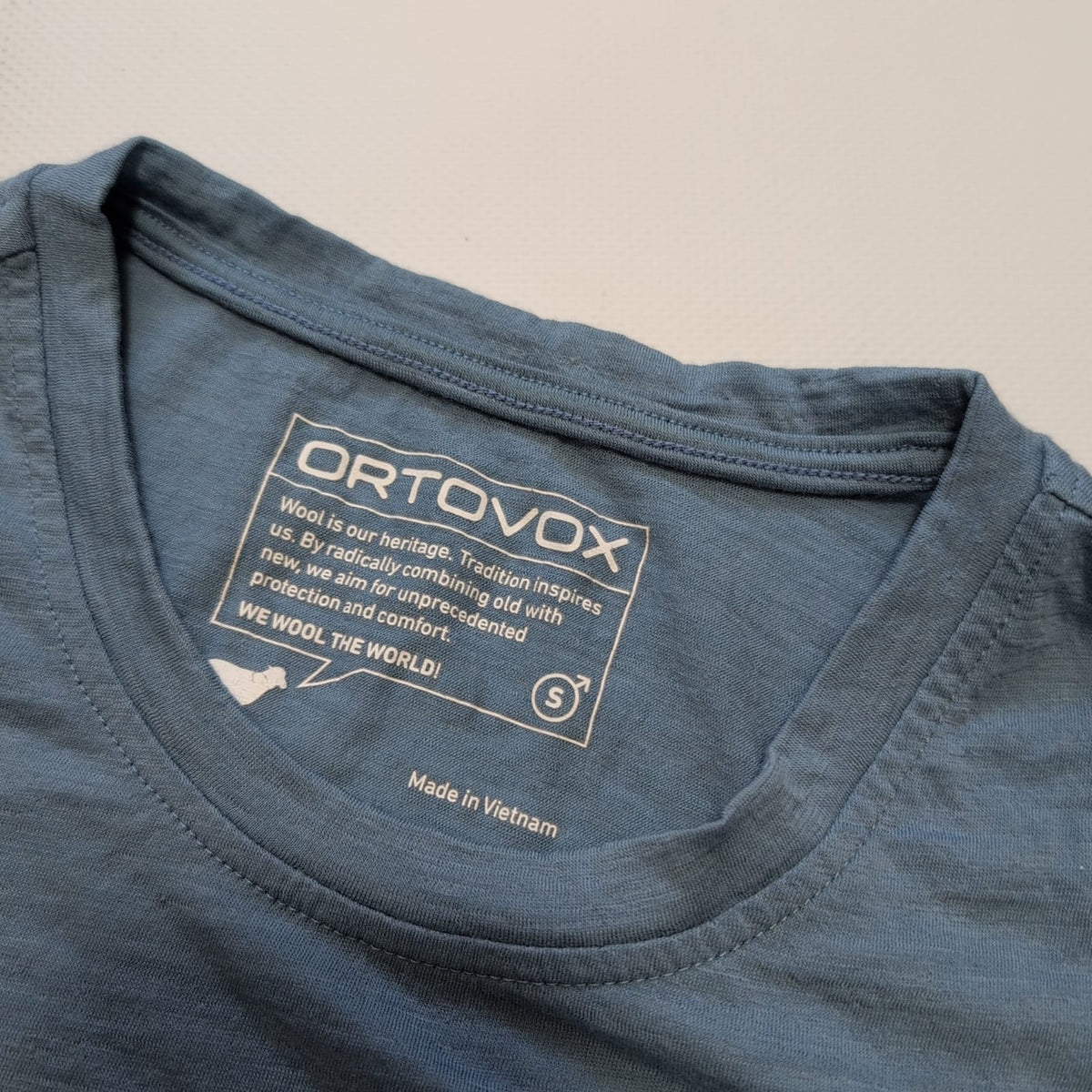 Merino T-Shirt von Ortovox (S Herren) stahlblau mit Print