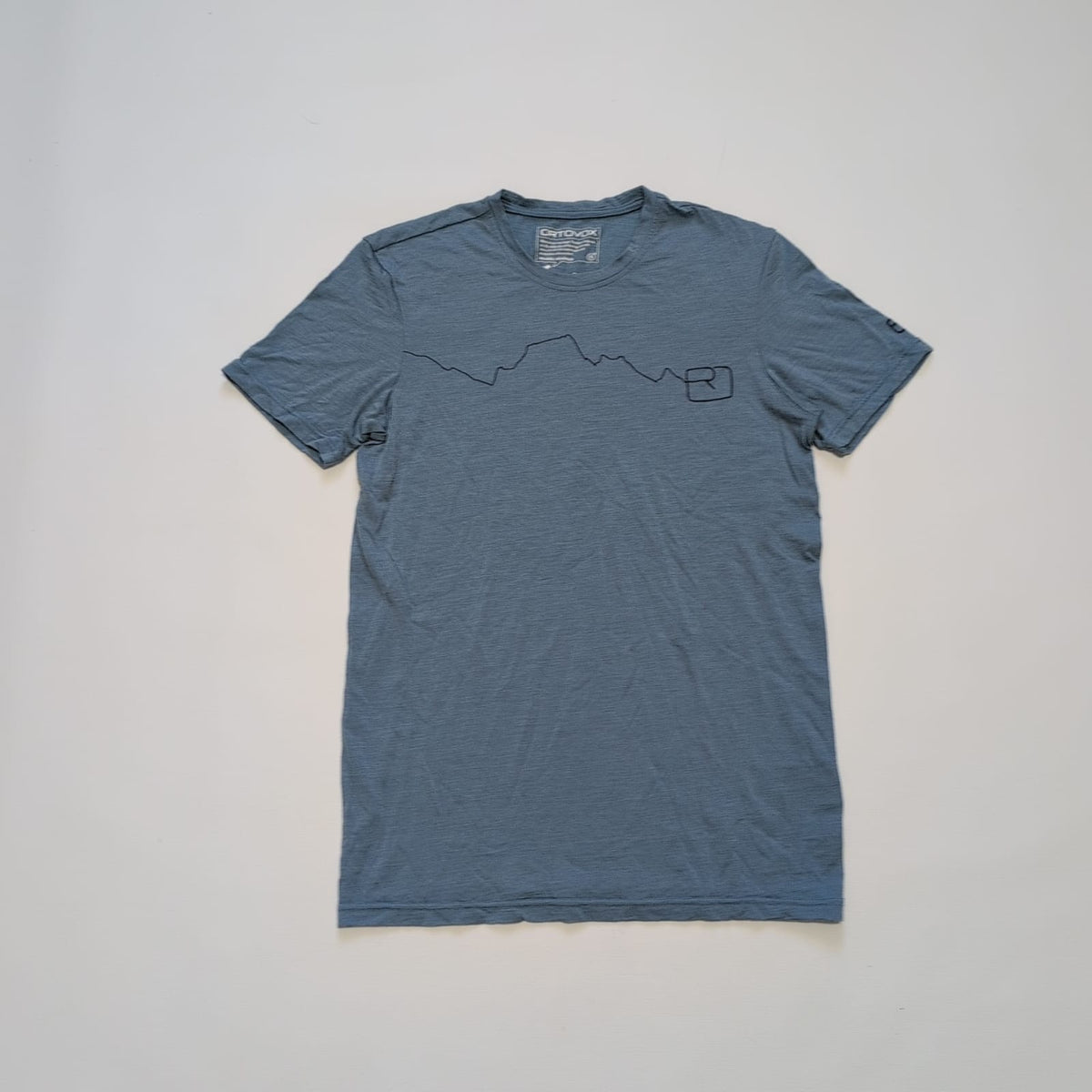 Merino T-Shirt von Ortovox (S Herren) stahlblau mit Print