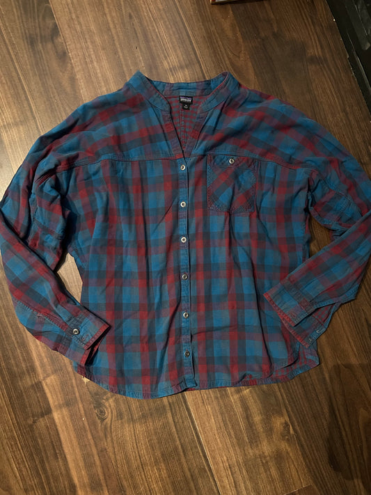 Patagonia Karo Hemd (XS Damen) Baumwolle Flannel blau