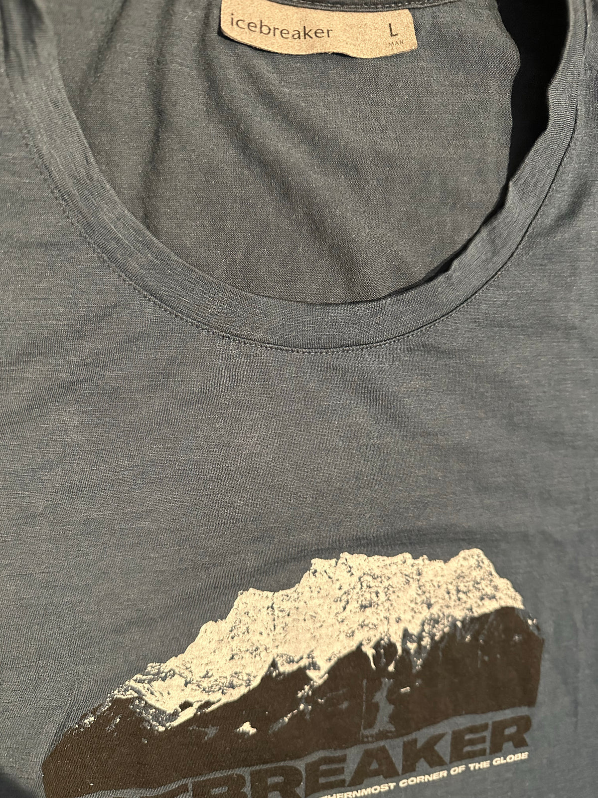 Merino T-Shirt Icebreaker (L Herren) stahlblau Print