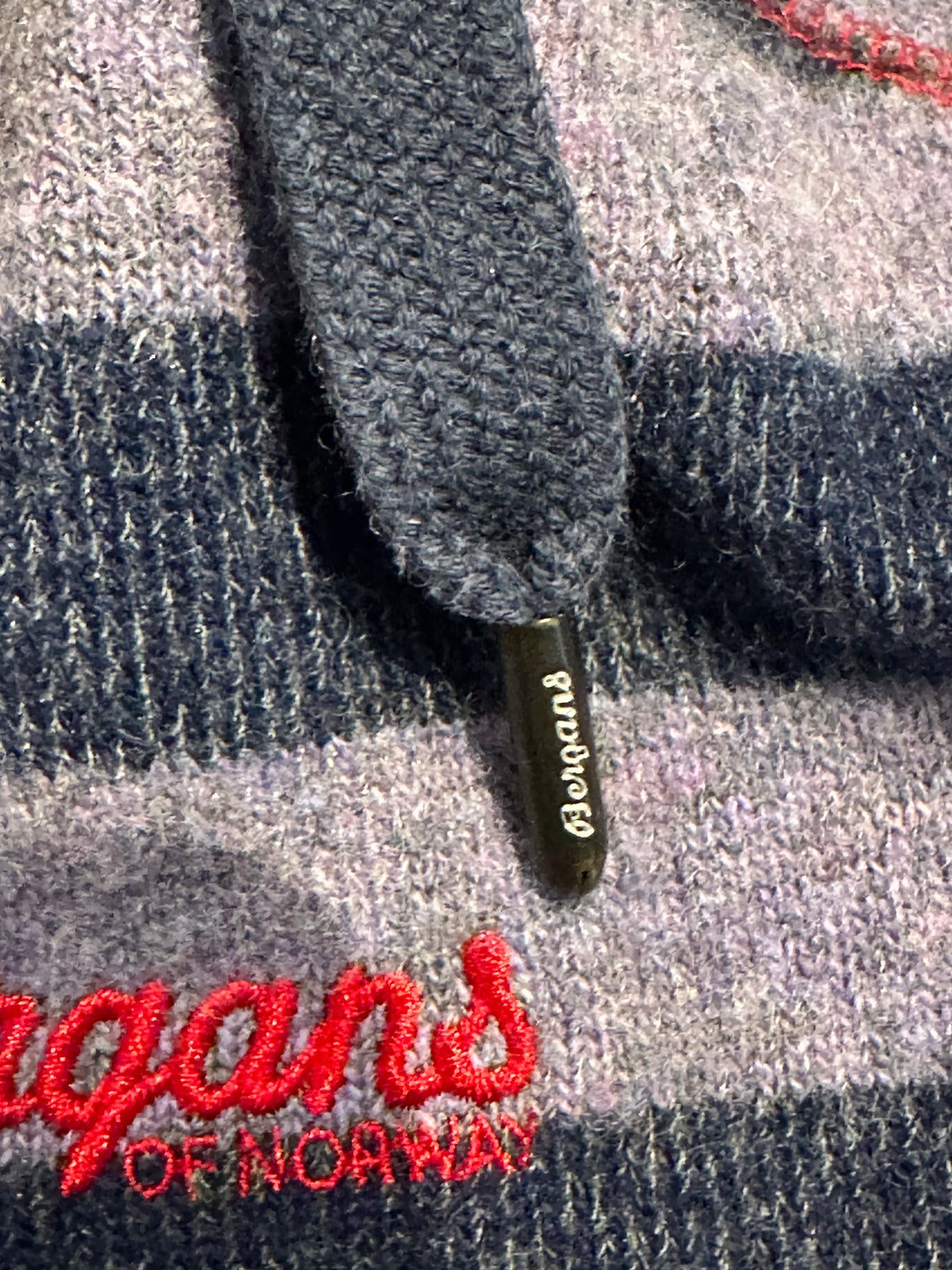 Jacke Bergans of Norway (L Damen) Zip Hoodie mit Wolle lila gestreift