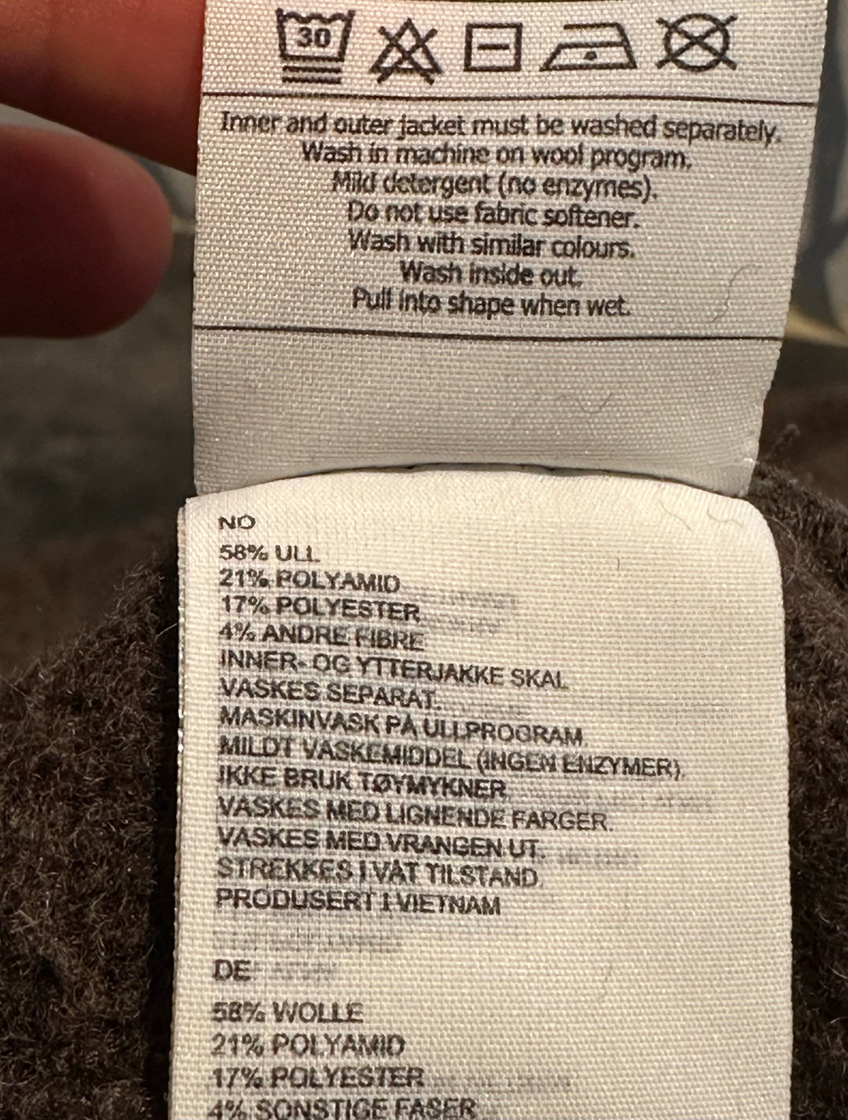 Wolle Mantel Bergans (XS Damen) braun