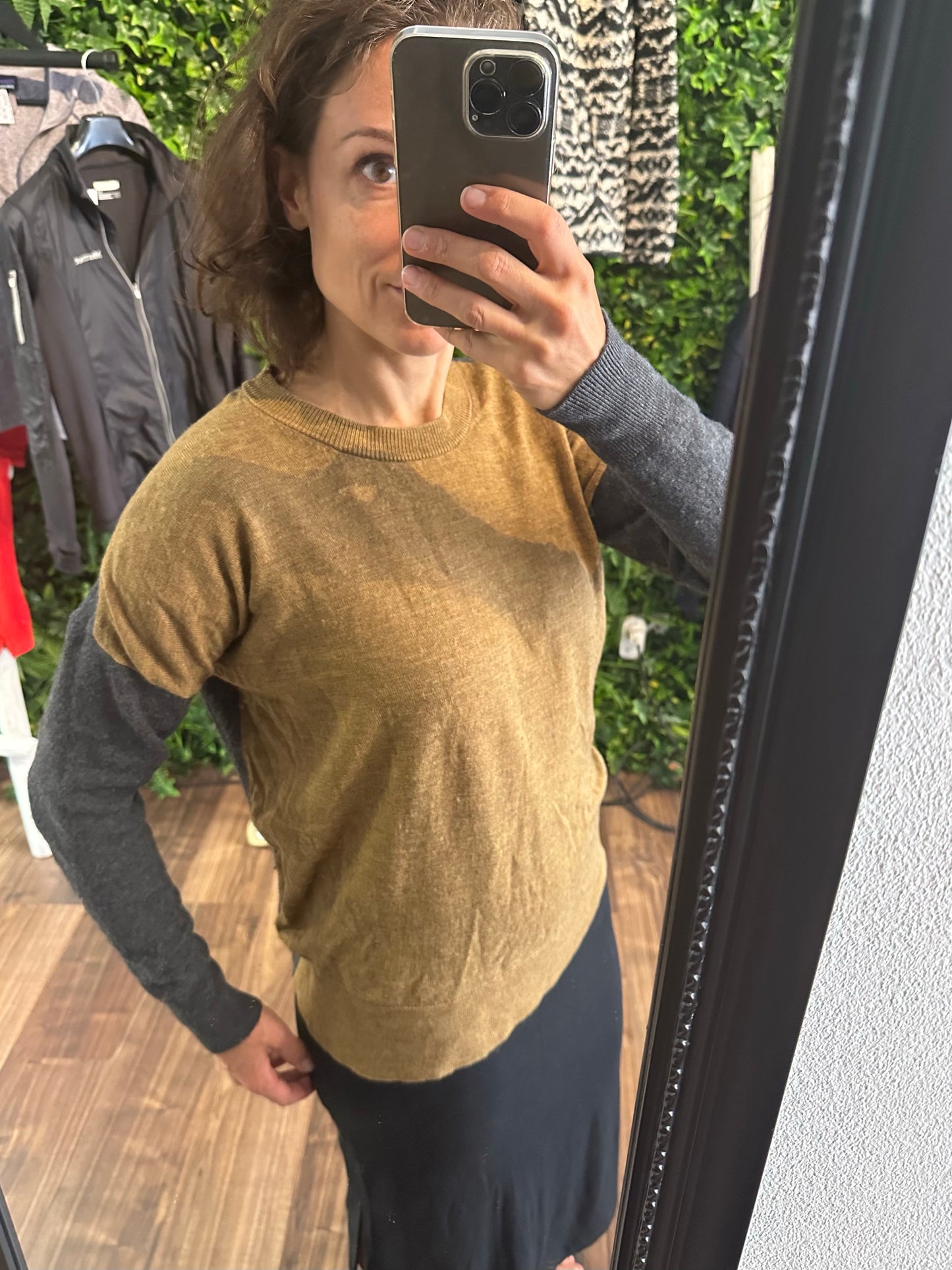 Strick Pullover von Icebreaker 100% Merino (L-M Damen) grau senffarben