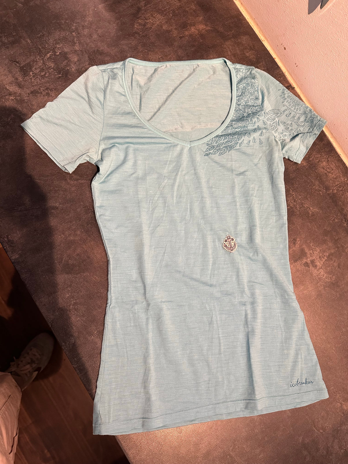Merino T-Shirt Icebreaker (Damen XS) V-neck print hellblau