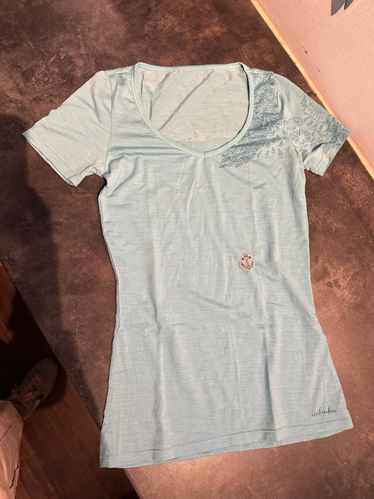 Merino T-Shirt Icebreaker (Damen XS) V-neck print hellblau