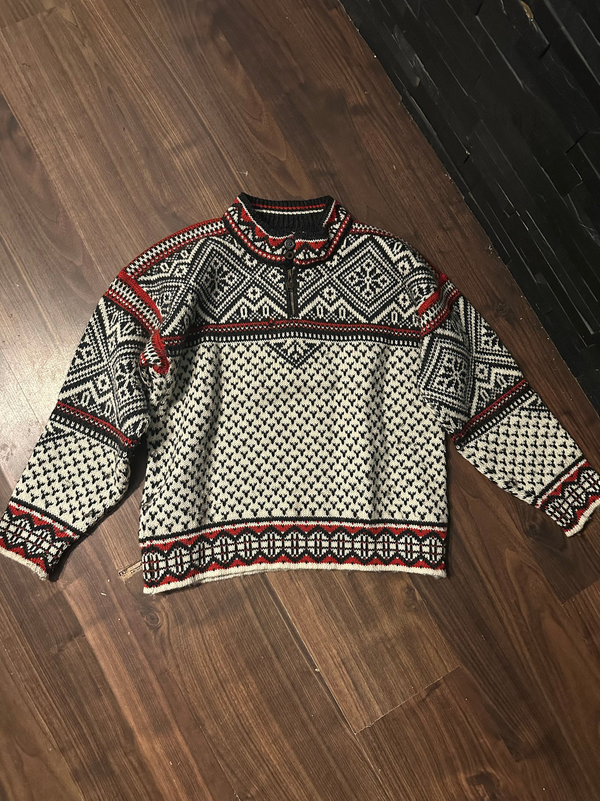 Strick Pullover Dale of Norway (XS Herren) Wolle schwarz weiß rot