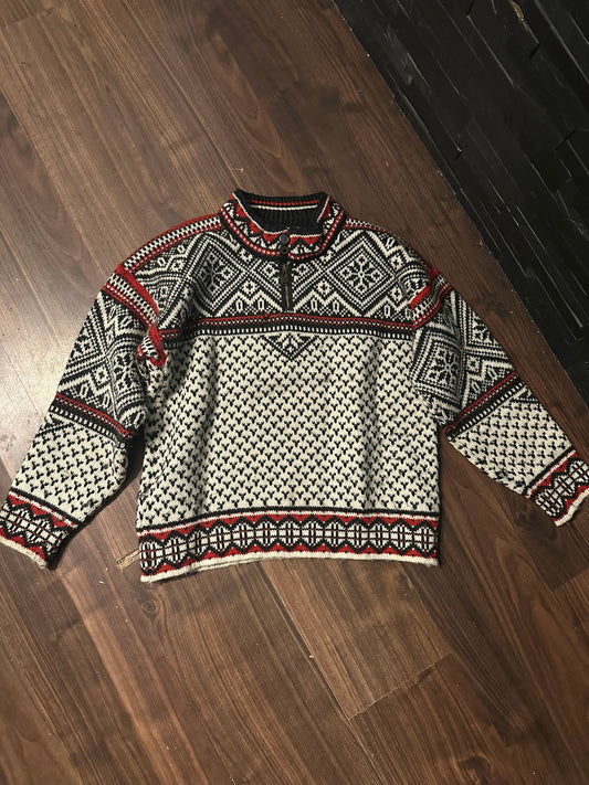 Strick Pullover Dale of Norway (XS Herren) Wolle schwarz weiß rot