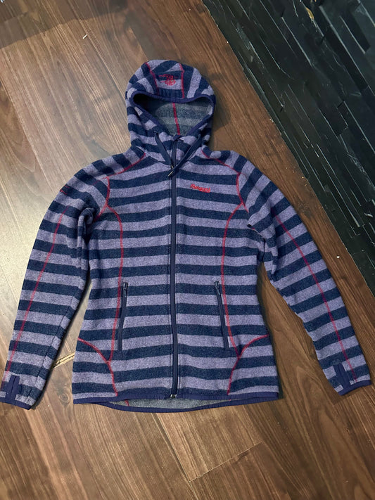 Jacke Bergans of Norway (L Damen) Zip Hoodie mit Wolle lila gestreift