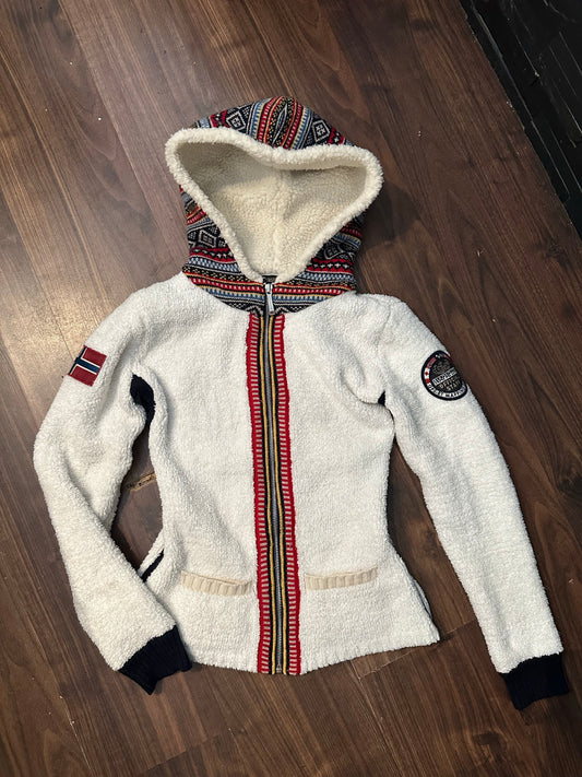 Teddy Jacke (S Damen) Retro Pile weiß