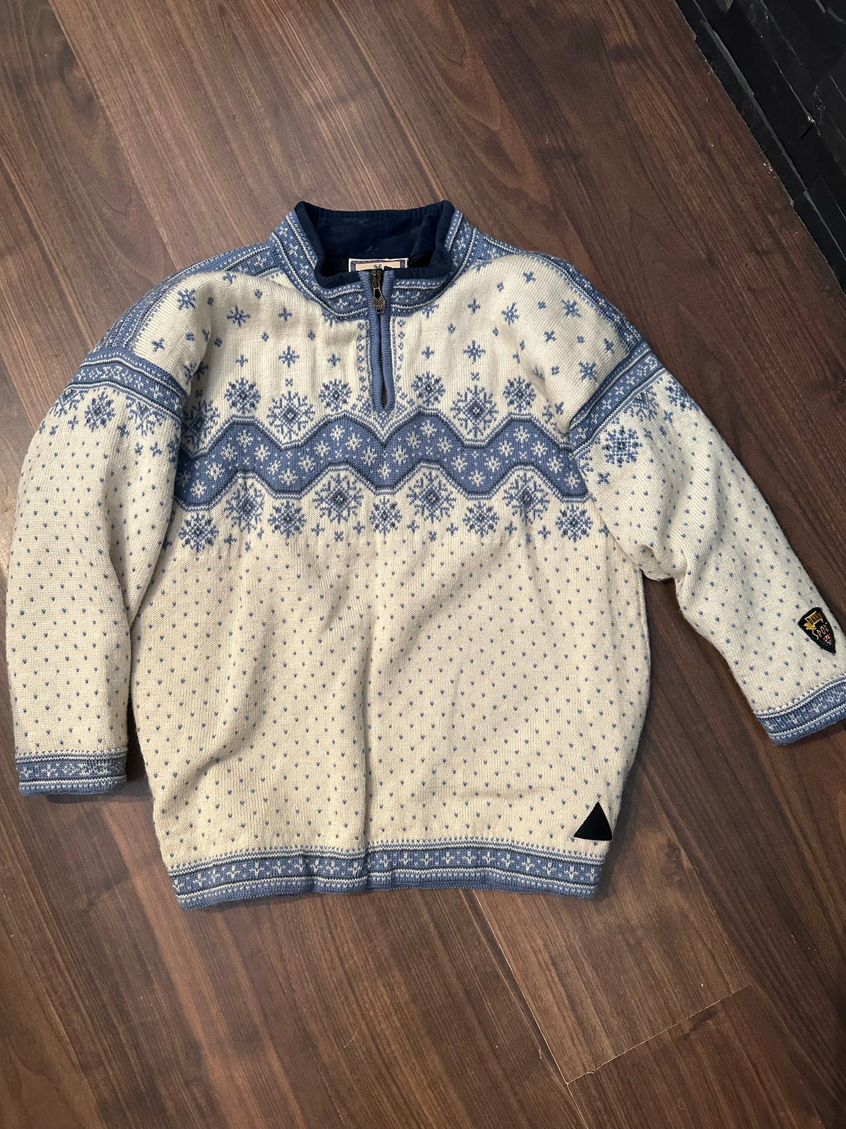 100% Wolle Dale of Norway Strickpullover (S Damen) weiß blau