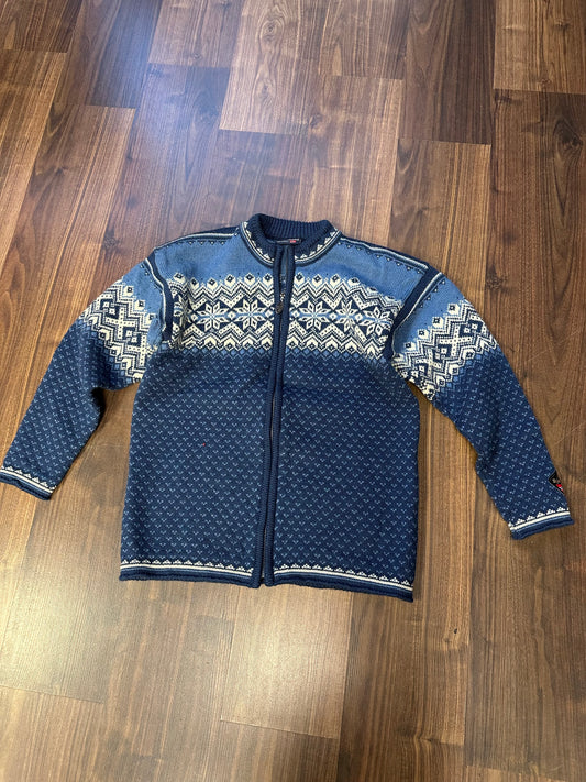 100% Wolle Norweger Strickjacke (XL Herren) blau