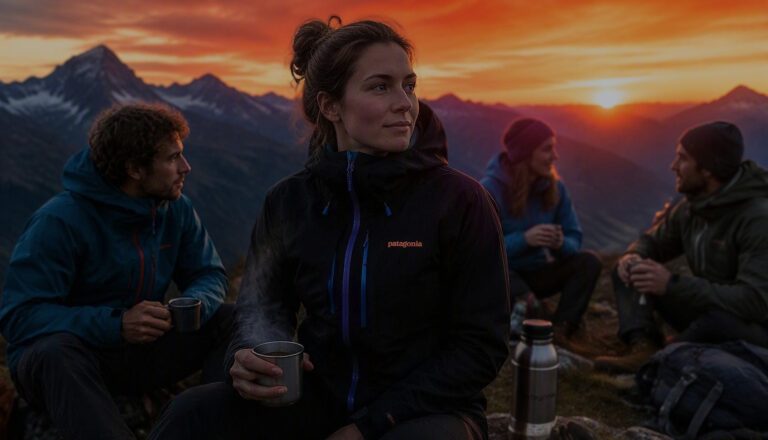 Patagonia Pause in den Bergen vor untergehender Sonne